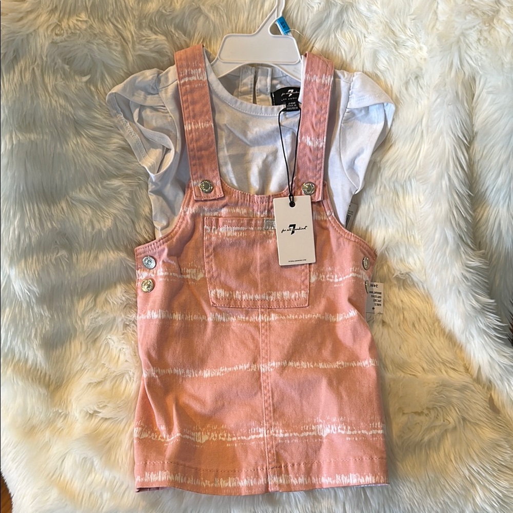 7 For All Mankind Pink White Kids Overall Dress 2 Piece Size 24 months